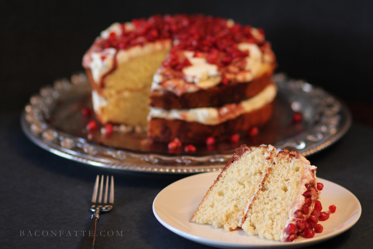 Amaretto Butter Cake with Pomegranate and Cream recipe from BaconFatte.com