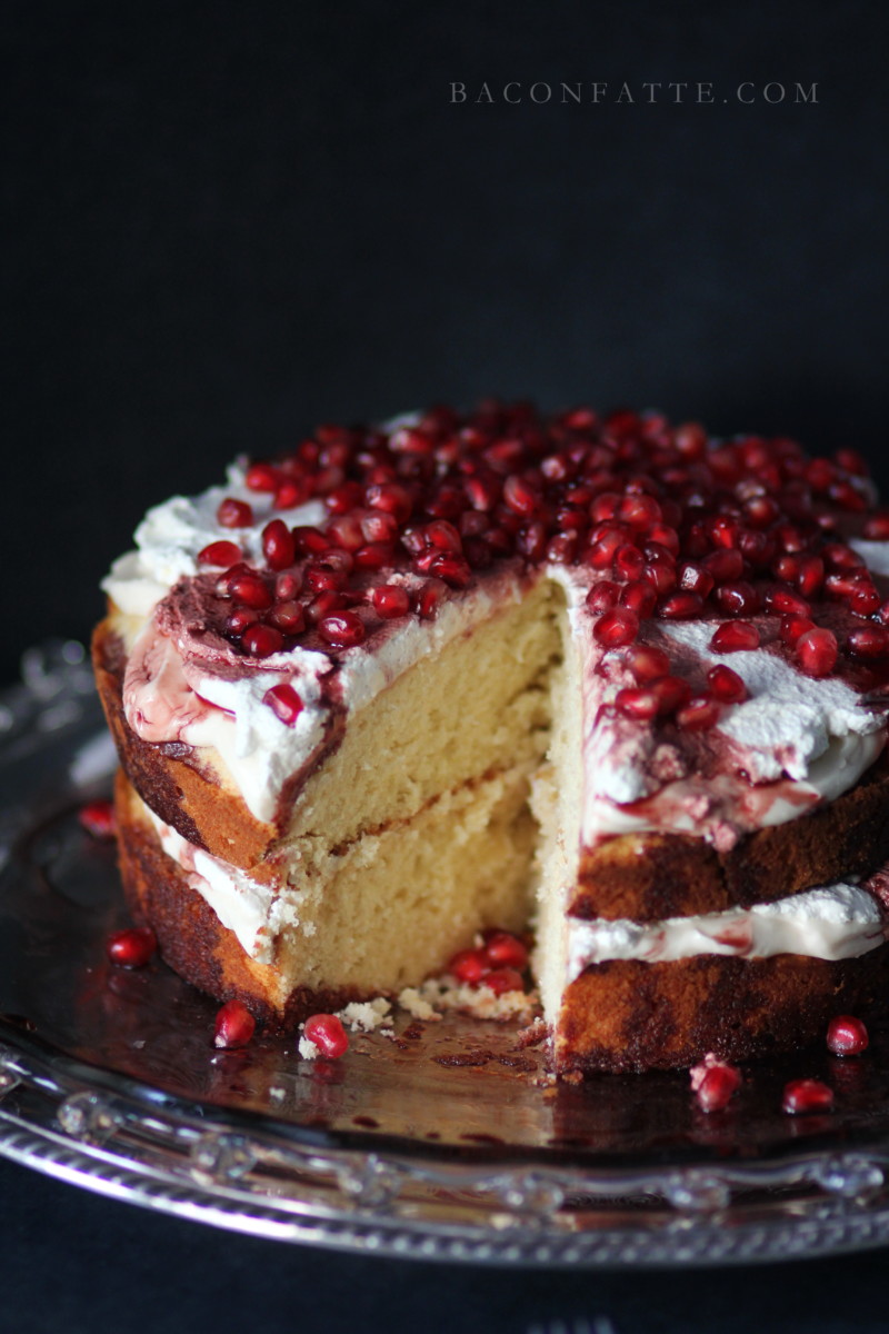 Amaretto Butter Cake with Pomegranate and Cream recipe from BaconFatte.com