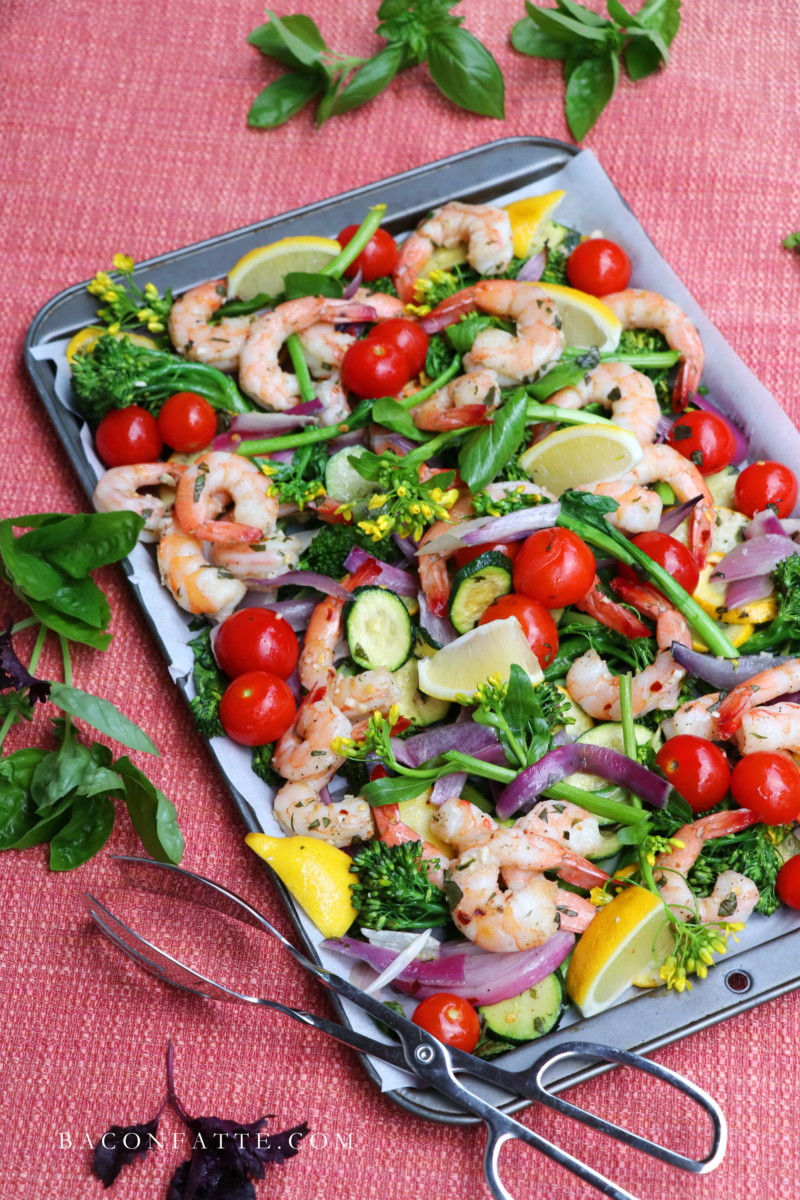 Sheet Pan Shrimp and Roasted Vegetables recipe from BaconFatte.com