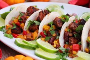 Blackened Steak Tacos with Pumpkin (or Squash), Sweet Corn & Red Bean Salsa – BaconFatte.com